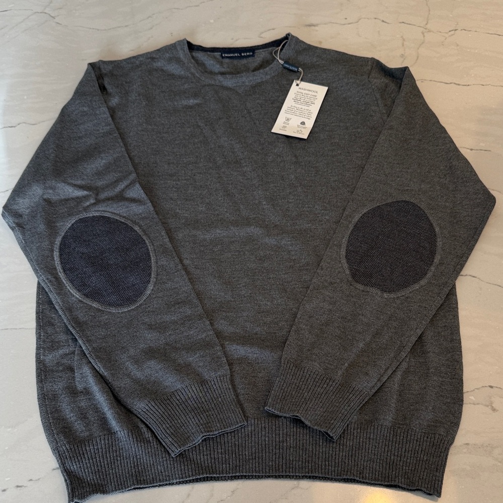 Emanuel Berg Men's Gray Sweater with Elbow Patches